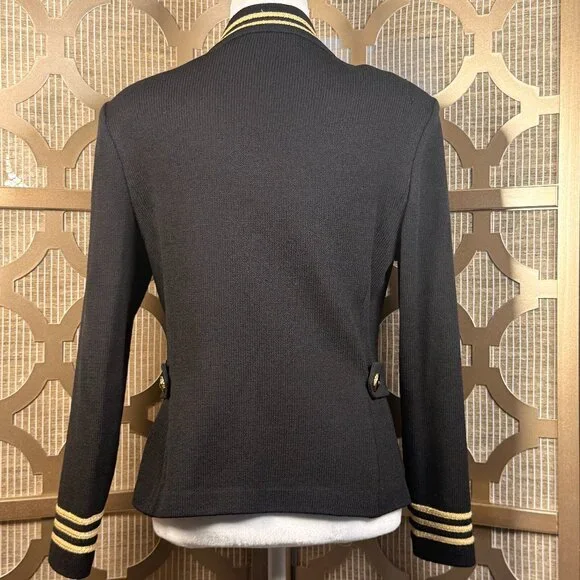 St John Collection Black Knit Jacket Women’s Size 6 Gold Trim Military Style - Picture 8 of 9